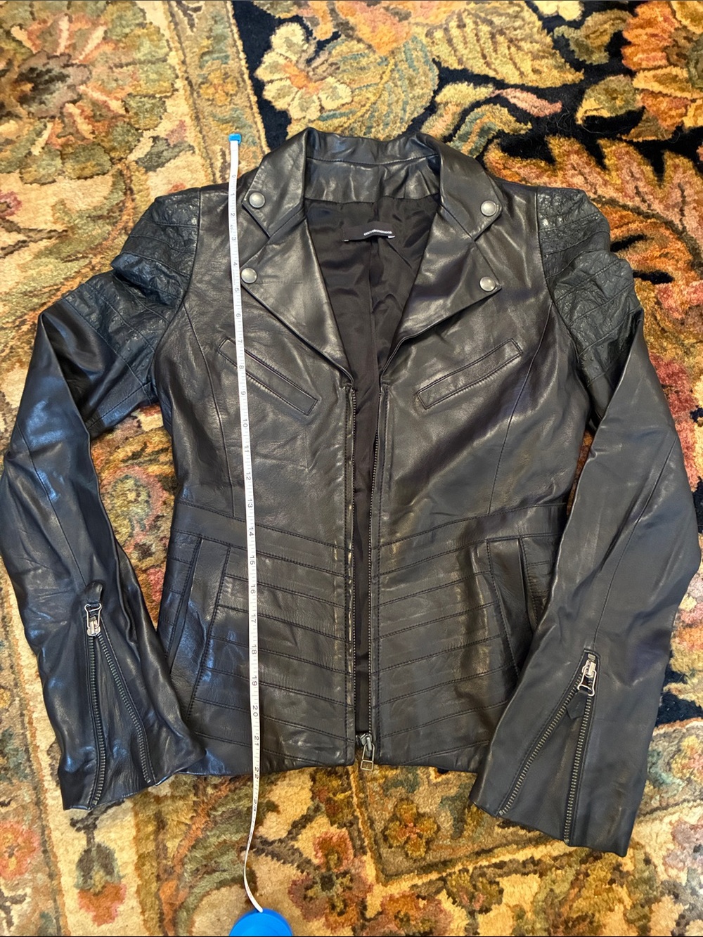 Designer Black Lamb Leather Moto Jacket -made in France XS - Picture 4 of 6